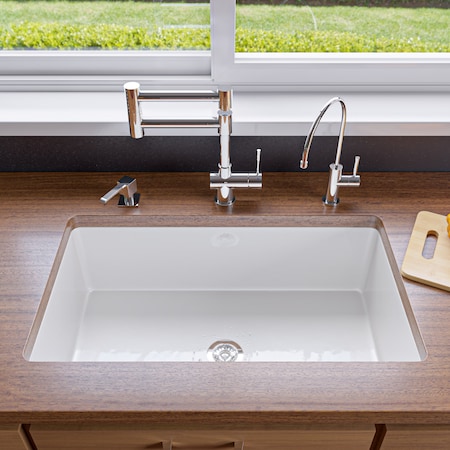 Alfi Brand White 32 inch x 19 inch Single Bowl Fireclay Undermount / Drop In Fireclay Kitchen Sink ABF3219SUD-W